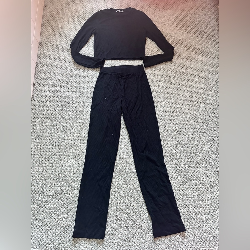 Black Reformation two piece cotton ribbed coord pants set